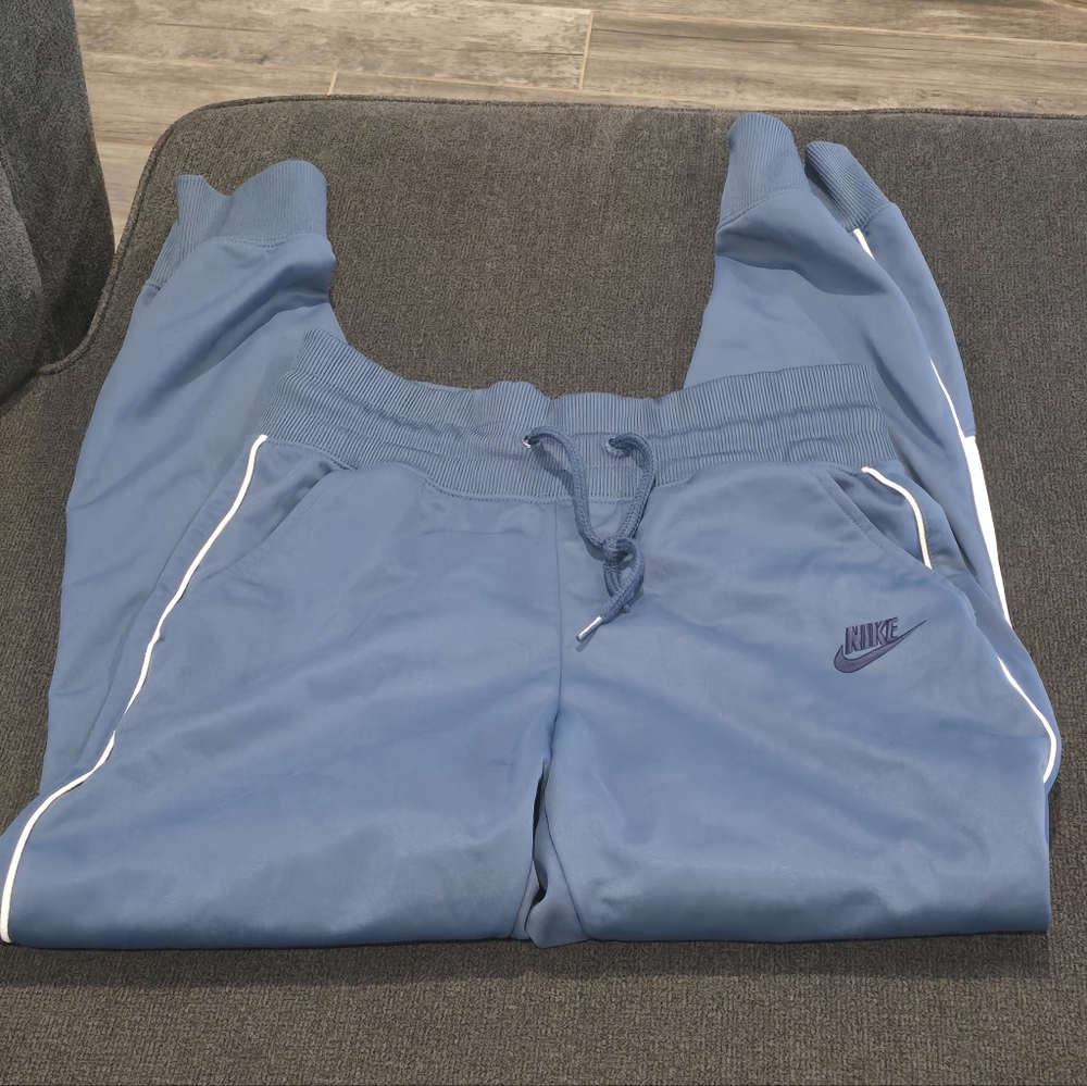 Nike Blue Men’s Athletic Track Pants with White Piping